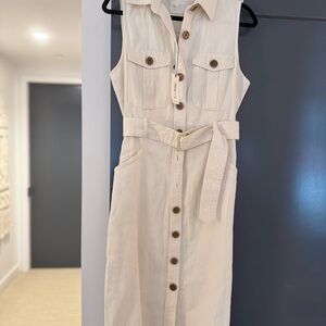 Sleeveless Cream Button-Down Dress